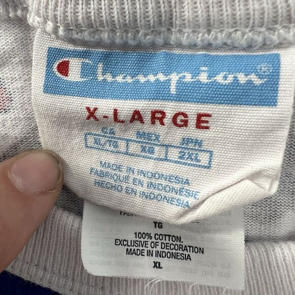 Champion Shirt Mens White Blue All Over Print AOP Short Sleeve Size XL spell out - Picture 8 of 9